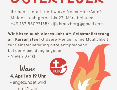 Die Kath. Landjugend Kranzberg lädt zu einem Osterfeuer am 04.04.2026 ab 19.00 Uhr ein
