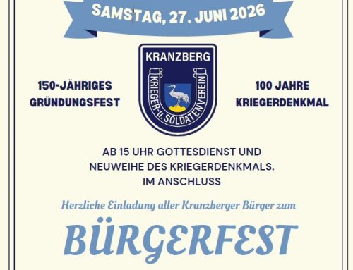 Jubiläumsfeier des KSV Kranzberg mit Bürgerfest am Samstag, 27.06.2026