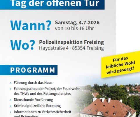 Polizeiinspektion Freising informiert: Tag der offenen Tür am Samstag, 04.07.2026 ab 10.00 Uhr